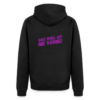 es wird nie vorbei sein - Unisex Premium Bio Zip Hoodie - Schwarz - Hinten - Nico (187cm)