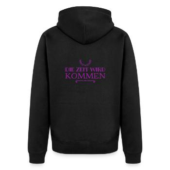 die Zeit wird kommen - Unisex Premium Bio Zip Hoodie - Schwarz - Hinten - Nico (187cm)