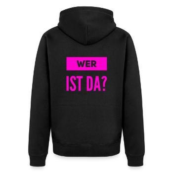 wer ist da? - Unisex Premium Bio Zip Hoodie - Schwarz - Hinten - Nico (187cm)