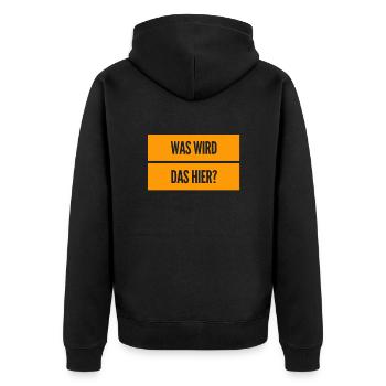 wohin soll das führen? - Unisex Premium Bio Zip Hoodie - Schwarz - Hinten - Nico (187cm)