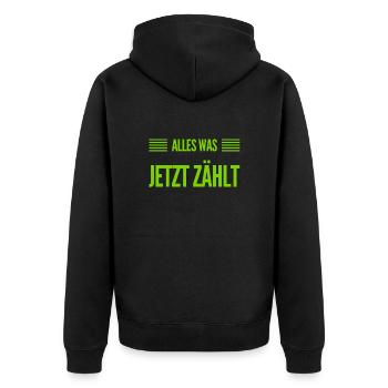 das zählt für mich - Unisex Premium Bio Zip Hoodie - Schwarz - Hinten - Nico (187cm)