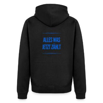 was wichtig für mich ist - Unisex Premium Bio Zip Hoodie - Schwarz - Hinten - Nico (187cm)