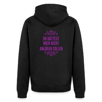 Lügen sind schrecklich - Unisex Premium Bio Zip Hoodie - Schwarz - Hinten - Nico (187cm)