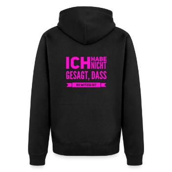 ich kann nicht lachen - Unisex Premium Bio Zip Hoodie - Schwarz - Hinten - Nico (187cm)