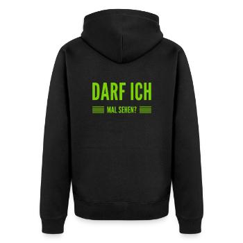 lass mal sehen - Unisex Premium Bio Zip Hoodie - Schwarz - Hinten - Nico (187cm)