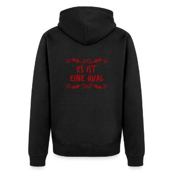 wie qualvoll - Unisex Premium Bio Zip Hoodie - Schwarz - Hinten - Nico (187cm)