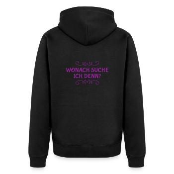 ich weiß nicht was ich suche - Unisex Premium Bio Zip Hoodie - Schwarz - Hinten - Nico (187cm)