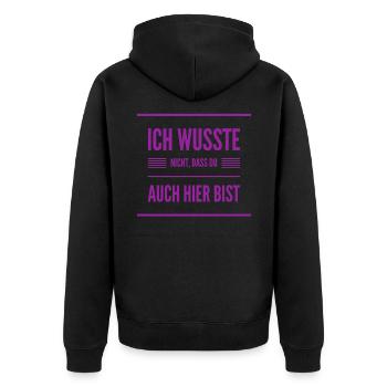 du bist ja auch hier - Unisex Premium Bio Zip Hoodie - Schwarz - Hinten - Nico (187cm)