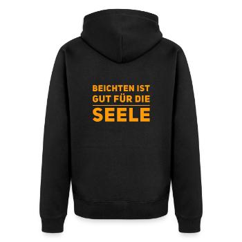 beichten ist gut - Unisex Premium Bio Zip Hoodie - Schwarz - Hinten - Nico (187cm)