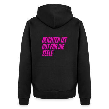 ich beichte gern - Unisex Premium Bio Zip Hoodie - Schwarz - Hinten - Nico (187cm)