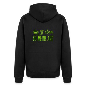 das ist meine Art - Unisex Premium Bio Zip Hoodie - Schwarz - Hinten - Nico (187cm)