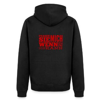 darf ich ihnen helfen - Unisex Premium Bio Zip Hoodie - Schwarz - Hinten - Nico (187cm)