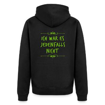 ich bin die Unschuld - Unisex Premium Bio Zip Hoodie - Schwarz - Hinten - Nico (187cm)