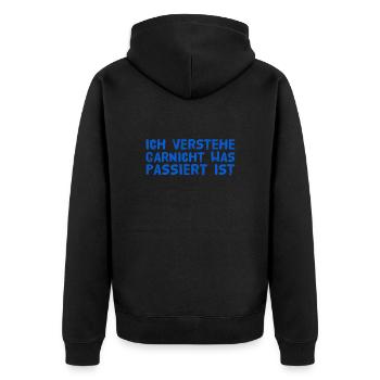 völliges Unverständnis - Unisex Premium Bio Zip Hoodie - Schwarz - Hinten - Nico (187cm)