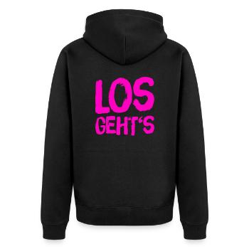 auf geht es - Unisex Premium Bio Zip Hoodie - Schwarz - Hinten - Nico (187cm)