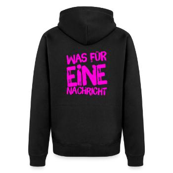 schlechte Nachrichten? - Unisex Premium Bio Zip Hoodie - Schwarz - Hinten - Nico (187cm)