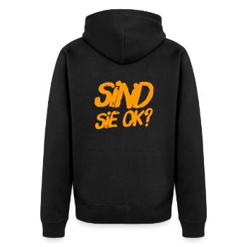wie ist ihr Befinden? - Unisex Premium Bio Zip Hoodie - Schwarz - Hinten - Nico (187cm)