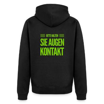 halte Augenkontakt - Unisex Premium Bio Zip Hoodie - Schwarz - Hinten - Nico (187cm)