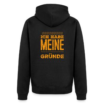 ich weiß warum - Unisex Premium Bio Zip Hoodie - Schwarz - Hinten - Nico (187cm)