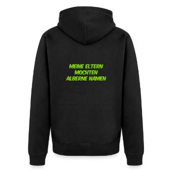mein Name ist albern - Unisex Premium Bio Zip Hoodie - Schwarz - Hinten - Nico (187cm)