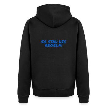 Regeln sind toll - Unisex Premium Bio Zip Hoodie - Schwarz - Hinten - Nico (187cm)