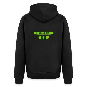 haltet euch an die Regeln - Unisex Premium Bio Zip Hoodie - Schwarz - Hinten - Nico (187cm)