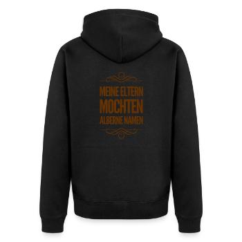 ich habe einen witzigen Namen - Unisex Premium Bio Zip Hoodie - Schwarz - Hinten - Nico (187cm)