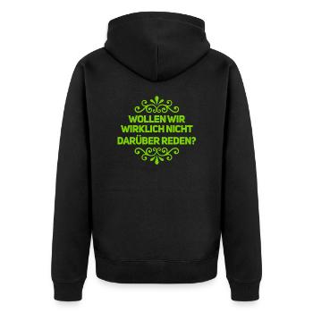 wer will reden? - Unisex Premium Bio Zip Hoodie - Schwarz - Hinten - Nico (187cm)