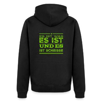 miese Stimmung - Unisex Premium Bio Zip Hoodie - Schwarz - Hinten - Nico (187cm)
