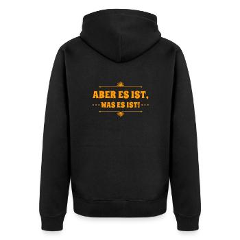 ich nehme es wie es kommt - Unisex Premium Bio Zip Hoodie - Schwarz - Hinten - Nico (187cm)