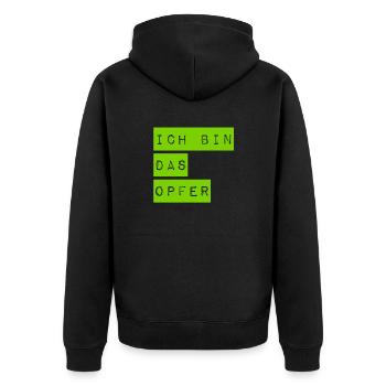 ich spiele das Opfer - Unisex Premium Bio Zip Hoodie - Schwarz - Hinten - Nico (187cm)