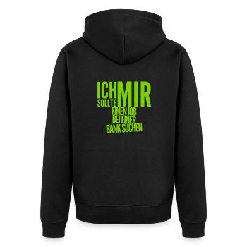 ich suche einen Job - Unisex Premium Bio Zip Hoodie - Schwarz - Hinten - Nico (187cm)