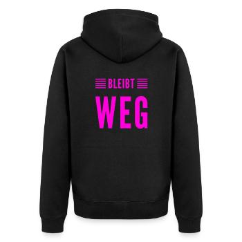 kommt bitte nicht näher - Unisex Premium Bio Zip Hoodie - Schwarz - Hinten - Nico (187cm)