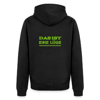 das ist die Unwahrheit - Unisex Premium Bio Zip Hoodie - Schwarz - Hinten - Nico (187cm)