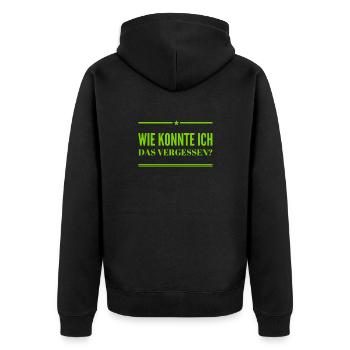 ich bin vergesslich - Unisex Premium Bio Zip Hoodie - Schwarz - Hinten - Nico (187cm)