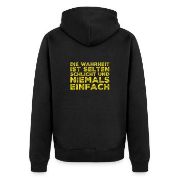 die Wahrheit ist nicht einfach - Unisex Premium Bio Zip Hoodie - Schwarz - Hinten - Nico (187cm)