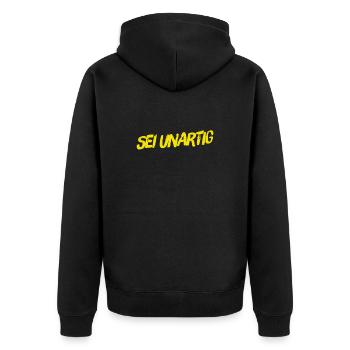 ich mag es unartig - Unisex Premium Bio Zip Hoodie - Schwarz - Hinten - Nico (187cm)