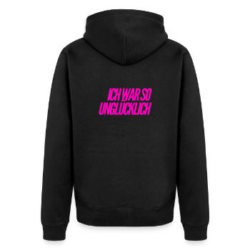 nun bin ich glücklich - Unisex Premium Bio Zip Hoodie - Schwarz - Hinten - Nico (187cm)