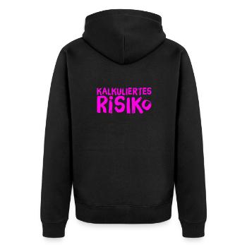 kalkuliertes Risiko ist großartig - Unisex Premium Bio Zip Hoodie - Schwarz - Hinten - Nico (187cm)
