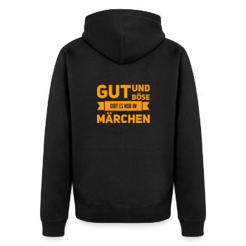 ich glaube nicht an Gut und Böse - Unisex Premium Bio Zip Hoodie - Schwarz - Hinten - Nico (187cm)