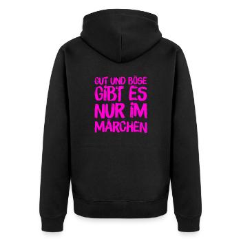gut und böse gibt es nur im Märchen - Unisex Premium Bio Zip Hoodie - Schwarz - Hinten - Nico (187cm)