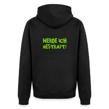 kriege ich eine Strafe? - Unisex Premium Bio Zip Hoodie - Schwarz - Hinten - Nico (187cm)