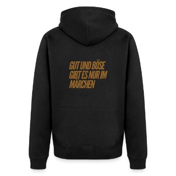 Gut und Böse gibt es nicht - Unisex Premium Bio Zip Hoodie - Schwarz - Hinten - Nico (187cm)