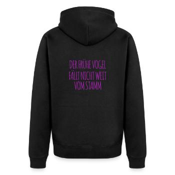 was macht der frühe Vogel - Unisex Premium Bio Zip Hoodie - Schwarz - Hinten - Nico (187cm)