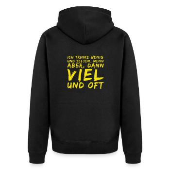 ich trinke viel - Unisex Premium Bio Zip Hoodie - Schwarz - Hinten - Nico (187cm)