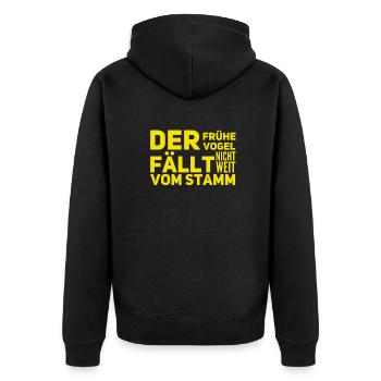 in der Nähe des Stammes - Unisex Premium Bio Zip Hoodie - Schwarz - Hinten - Nico (187cm)