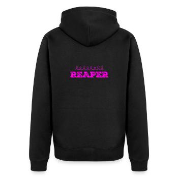 vor dir steht ein Reaper - Unisex Premium Bio Zip Hoodie - Schwarz - Hinten - Nico (187cm)