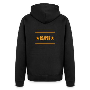 Mann mit Sense - Unisex Premium Bio Zip Hoodie - Schwarz - Hinten - Nico (187cm)
