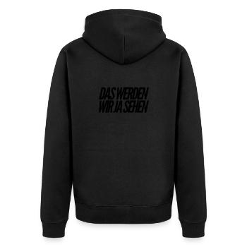 kucken wir mal - Unisex Premium Bio Zip Hoodie - Schwarz - Hinten - Nico (187cm)