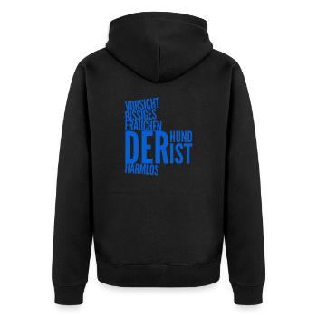 Vorsicht, bissiges Frauchen - Unisex Premium Bio Zip Hoodie - Schwarz - Hinten - Nico (187cm)